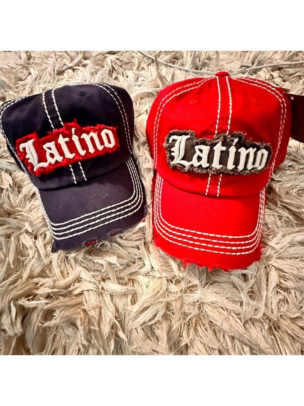 Latino Embroidered Caps in Red and Blue